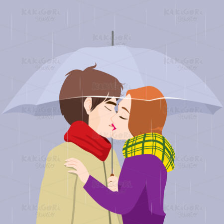 Kissing Couple Under Umbrella Clipart Vector Illustration 04507