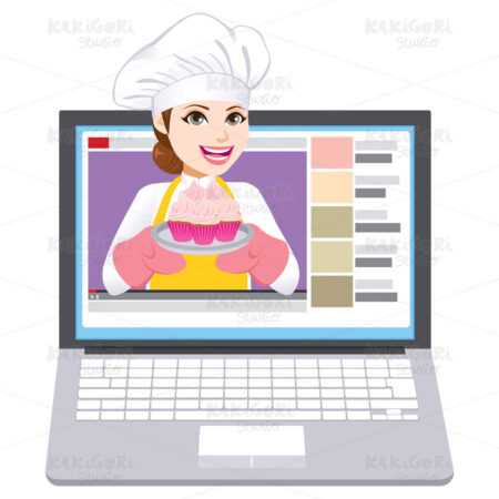 Laptop Video Vlog Chef Woman Clipart Vector Illustration 04706