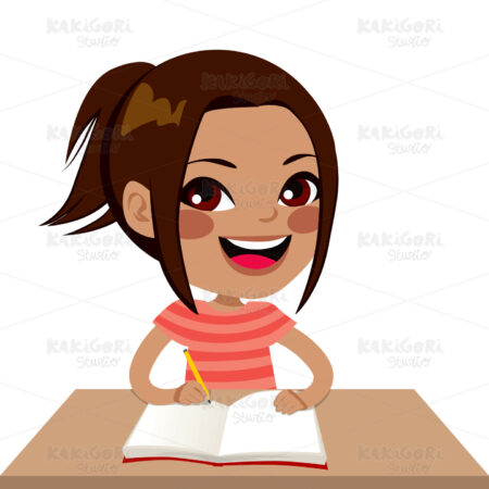 Latina Student Girl Writing Clipart Vector Illustration 01750