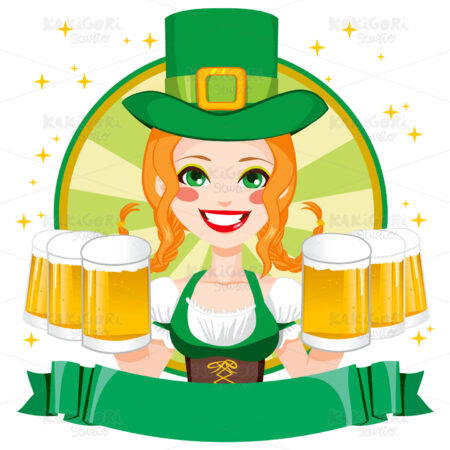 Leprechaun Waitress Woman Banner Clipart Vector Illustration 02543