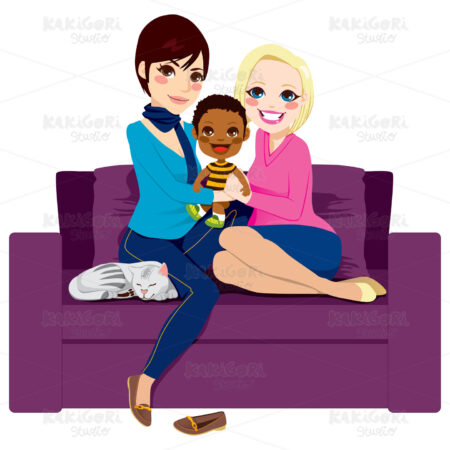 Lesbian Couple Adoption Clipart Vector Illustration 01134