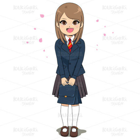 Line Art Student Uniform Girl Clipart Vector Illustration 04646