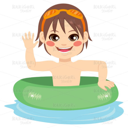 Little Boy Inflatable Ring Clipart Vector Illustration 02641