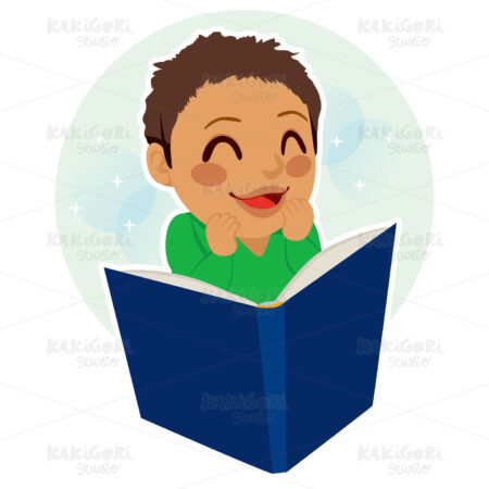 Little Boy reading Clipart Vector Illustration 01150