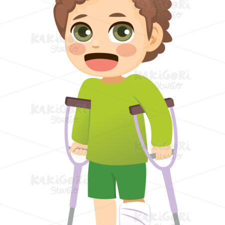 Little Boy Walking With Crutches Clipart Vector Illustration 04877