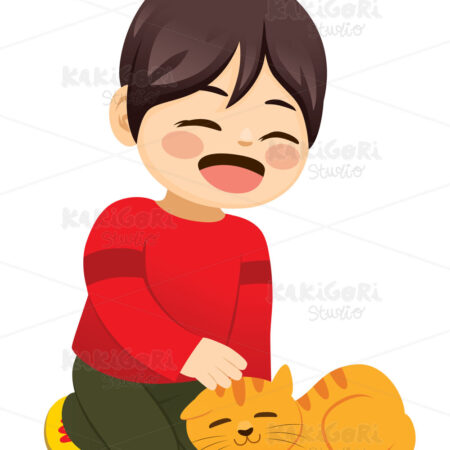Little Boy With Pet Cat Clipart Vector Illustration 04880