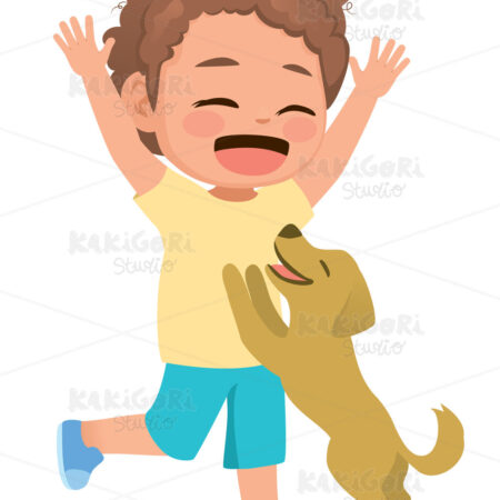 Little Boy With Pet Dog Clipart Vector Illustration 04888