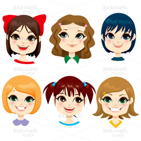 Little Girl Hairstyles Clipart Vector Illustration 01049