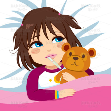 Little Girl Ill In Bed Clipart Vector Illustration 02274
