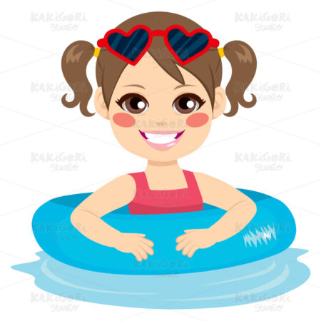 Little Girl Inflatable Ring Clipart Vector Illustration 02637