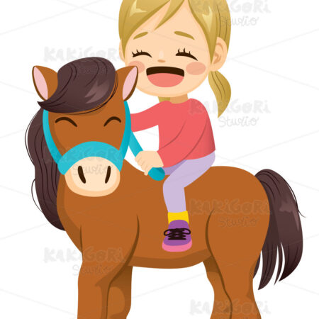 Little Girl Riding Pet Horse Clipart Vector Illustration 04886