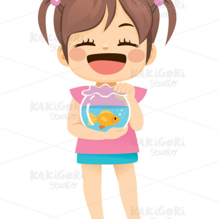 Little Girl With Pet Fish Clipart Vector Illustration 04884