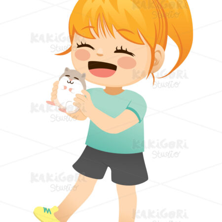 Little Girl With Pet Hamster Clipart Vector Illustration 04882