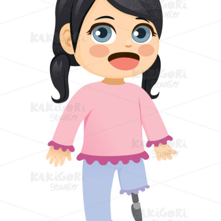 Little Girl With Prosthetic Leg Clipart Vector Illustration 04872