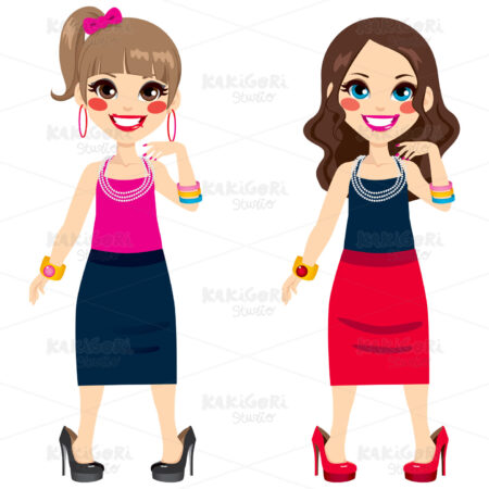 Little Girls Wearing Mother Shoes Clipart Vector Illustration 01590