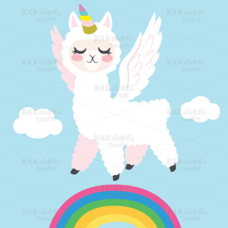 Llama Unicorn Flying Clipart Vector Illustration 04667