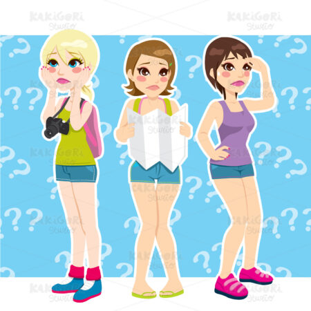 Lost Tourist Girls Clipart Vector Illustration 01094