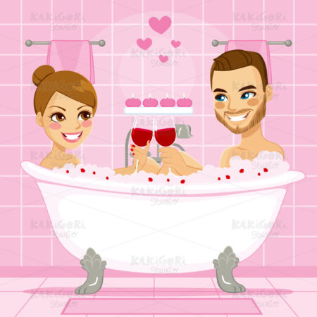 Love Couple Pink Bubble Bath Clipart Vector Illustration 01727