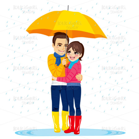Love Couple Under Rain Clipart Vector Illustration 02997