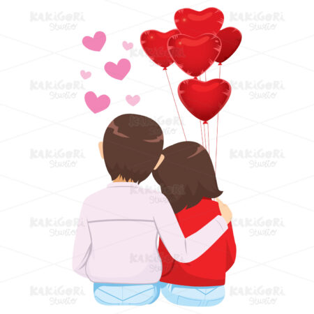 Lover Couple Red Heart Balloons Clipart Vector Illustration 04659