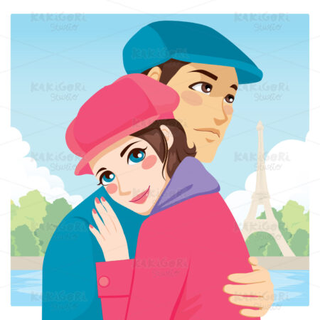 Lovers Hug Eiffel Tower Clipart Vector Illustration 01761