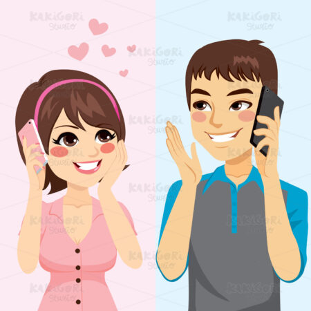 Lovers Talking Phone Clipart Vector Illustration 02631