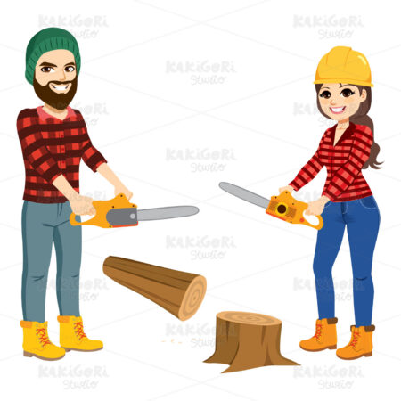 Lumberjack Working Together Clipart Vector Illustration 04563
