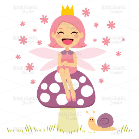 Magical Fairy Sitting On Mushroom Clipart Vector Illustration 02249