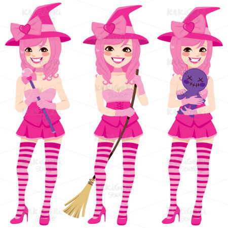 Magical Sexy Pink Witch Clipart Vector Illustration 01746