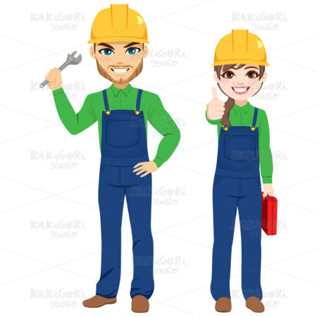 Male and Female Builder Team Clipart Vector Illustration 04501