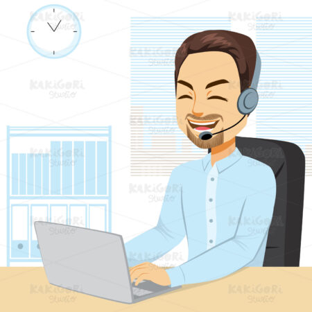 Male Call Center Operator Clipart Vector Illustration 04736