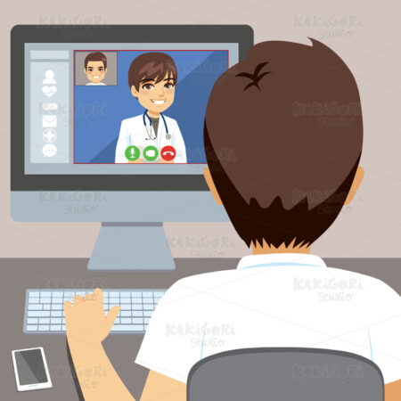Male Doctor Online Computer Clipart Vector Illustration 04331