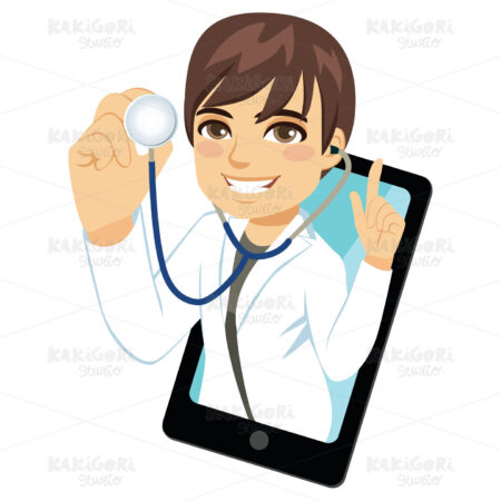 Male Doctor Smartphone Stethoscope Clipart Vector Illustration 04360