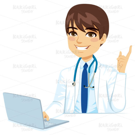 Male Doctor With Laptop Clipart Vector Illustration 02374