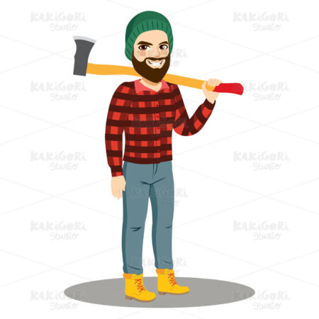 Male Lumberjack With Axe Clipart Vector Illustration 04163