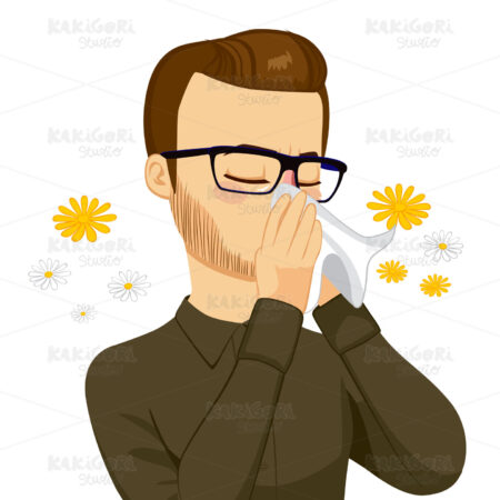 Man Blowing Nose With Tissue Clipart Vector Illustration 02014