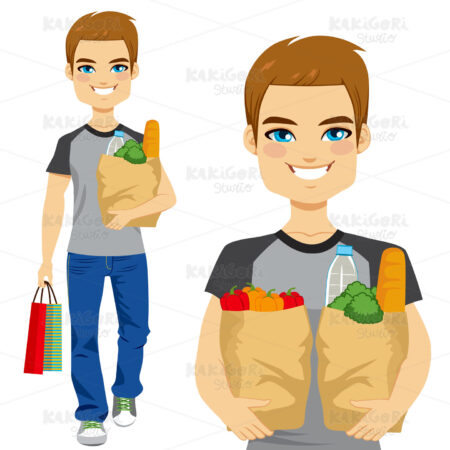 Man Carrying Grocery Bag Clipart Vector Illustration 02293