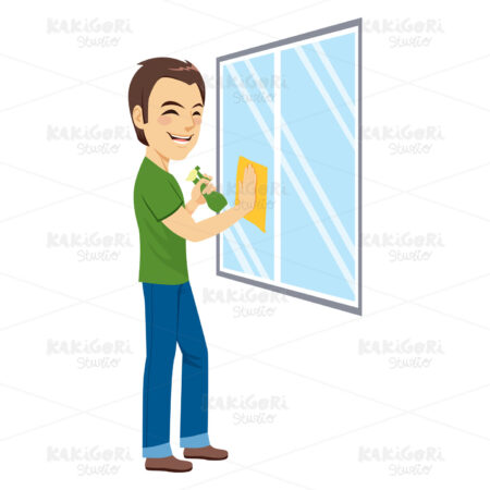 Man Cleaning window Clipart Vector Illustration 04097