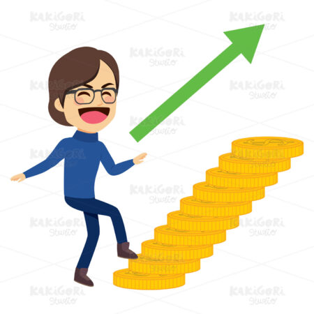 Man Climbing Money Coin Stairs Clipart Vector Illustration 03972