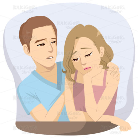 Man Comforting Sad Woman Clipart Vector Illustration 04226