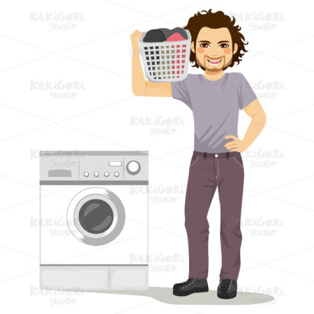 Man Doing Laundry Clipart Vector Illustration 03530