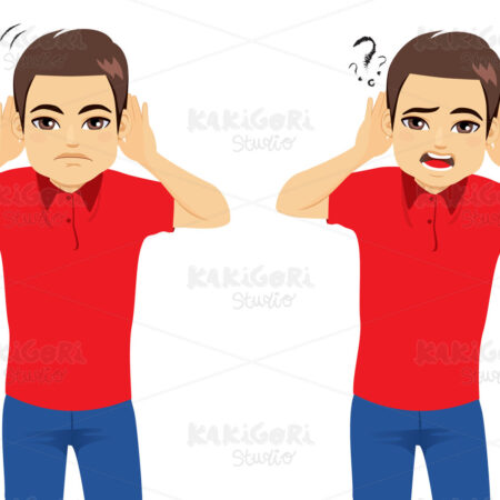 Man Hearing With Both Hands Clipart Vector Illustration 05029