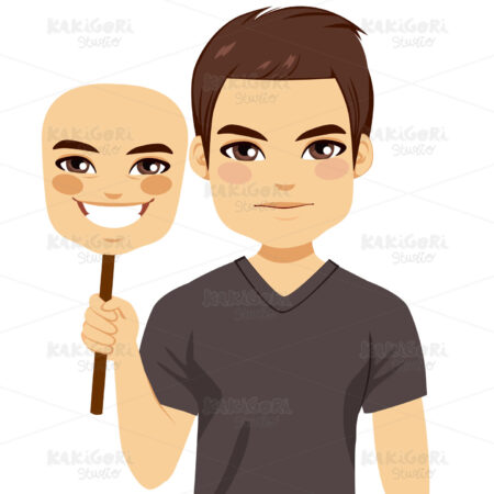 Man Holding Mask Clipart Vector Illustration 02936