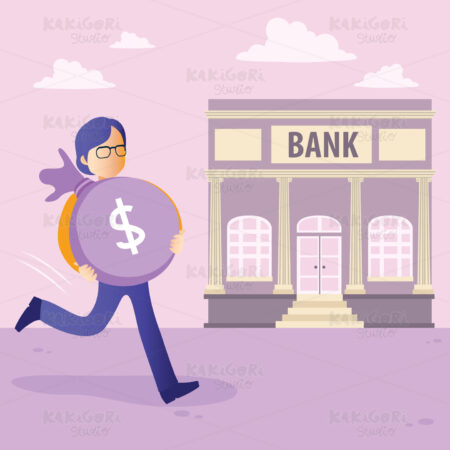 Man Holding Money Sack Bank Clipart Vector Illustration 04586