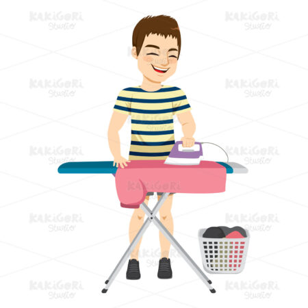 Man Ironing Shirt Clipart Vector Illustration 04099