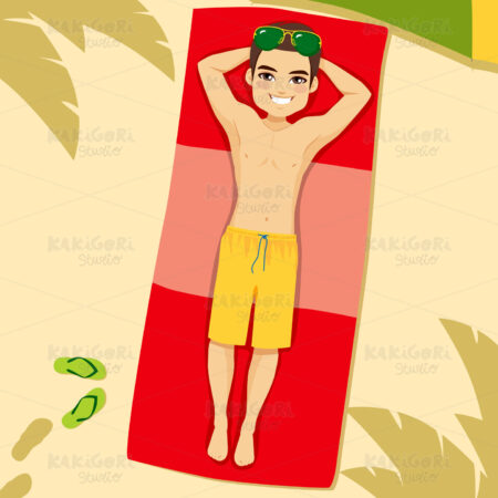 Man Lying On Beach Towel Clipart Vector Illustration 02569