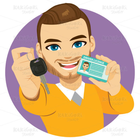 Man Showing Driver License Clipart Vector Illustration 04552