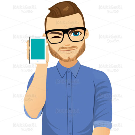 Man Showing Phone Clipart Vector Illustration 04700