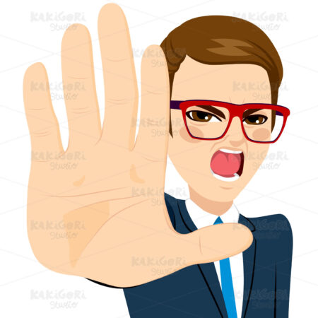 Man Showing Stop Palm Sign Clipart Vector Illustration 03190