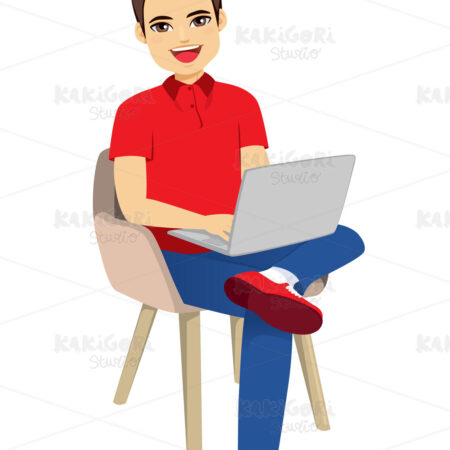 Man Sitting Chair With Laptop Clipart Vector Illustration 05168